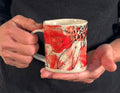 Handbuilt Stoneware Pottery Mug — Painted Daisies in Red & Orange
