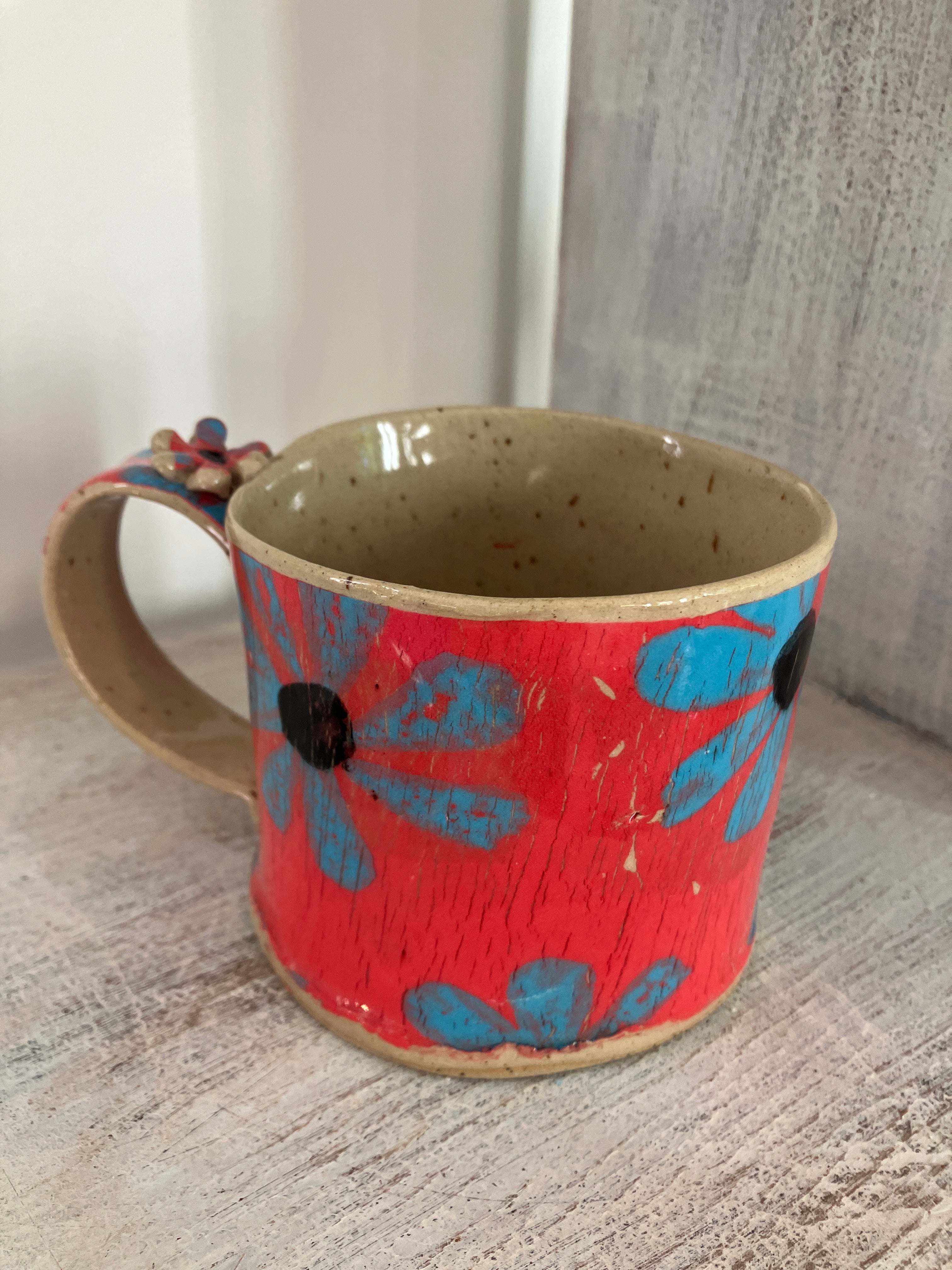 Handbuilt Stoneware Pottery Mug — Red & Blue