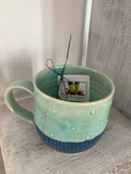 Hand Thrown Stoneware Mug — Carved Lines & Dotted Texture in Teal